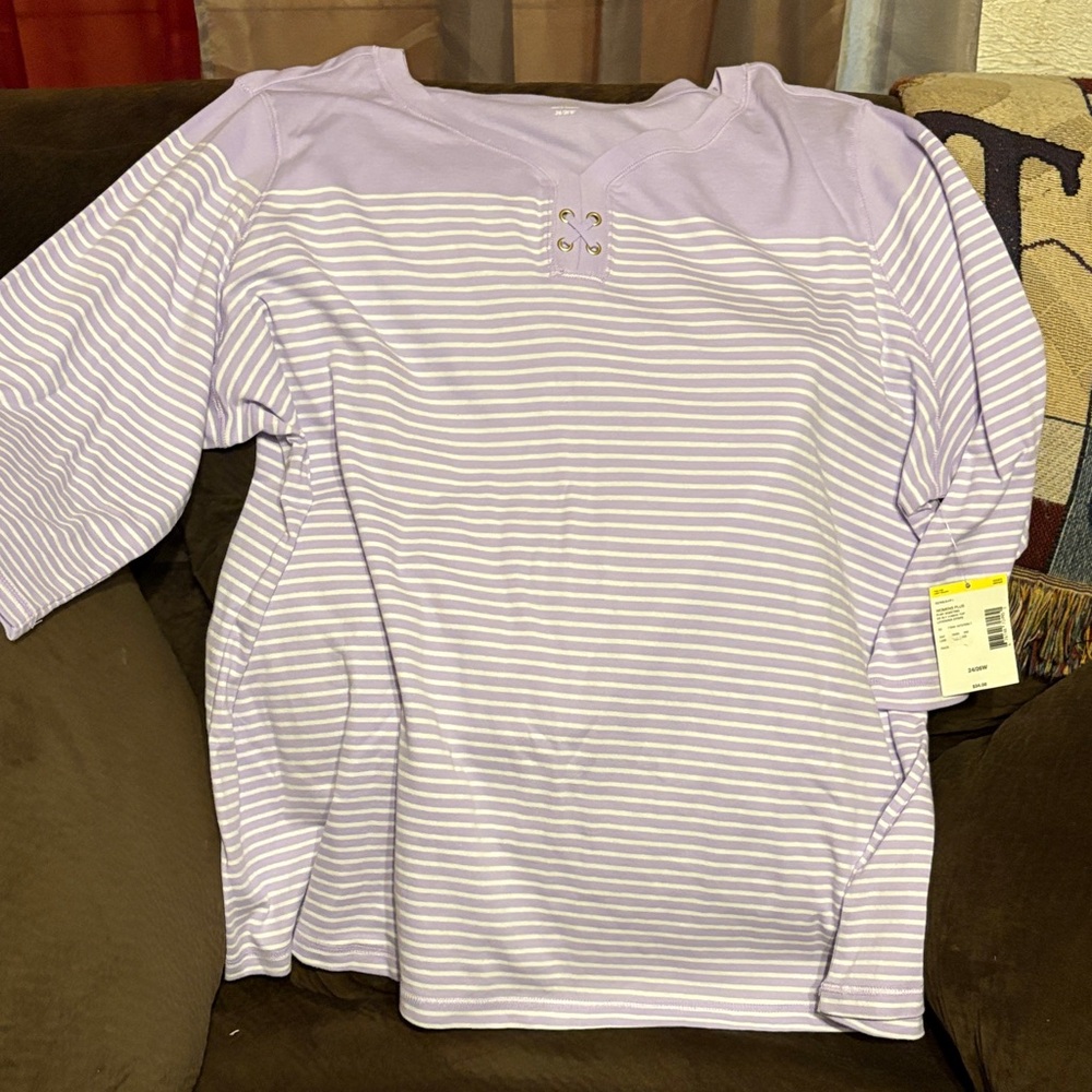 Laura Scott Lilac and White Striped Top